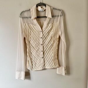 Y2K Sheer Cream Ruched Polka Dot Blouse